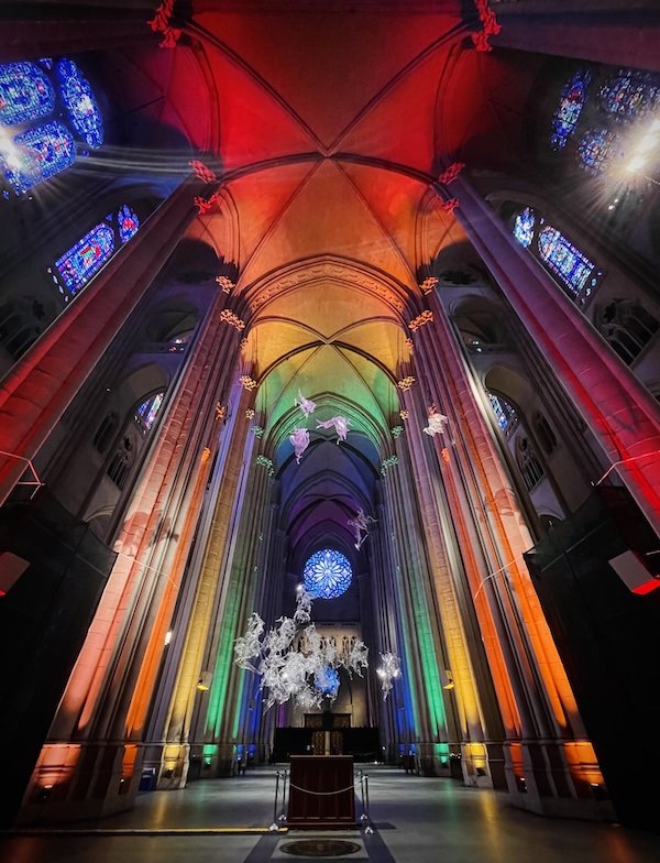 Cathedral of St. John the Divine Lights Up Rainbow Columns for Pride Month