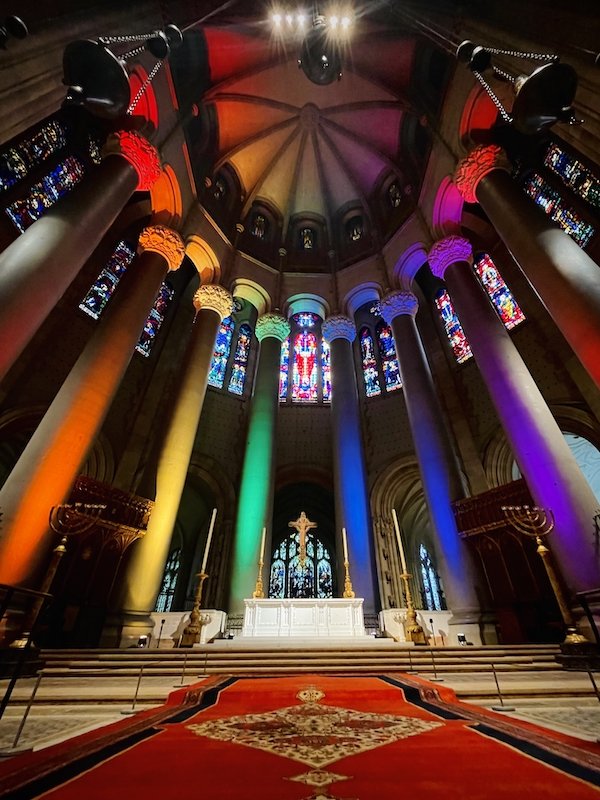 Cathedral of St. John the Divine Lights Up Rainbow Columns for Pride Month