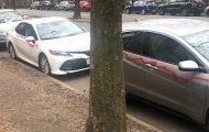 65 Cars Vandalized with Red Spray Paint